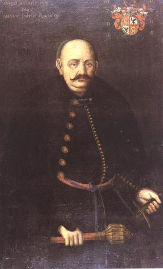 Portrait of Mikolaj Ostrorog of his own coat of arms.